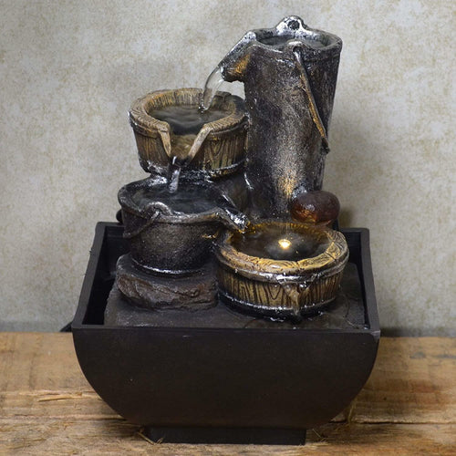 Bucket Cascade Indoor Water Fountain With LED Light-OsirisTradingUK