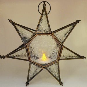 Antique Effect Moroccan Style Lantern Star Tea Light Candle Holder Ornament-OsirisTradingUK