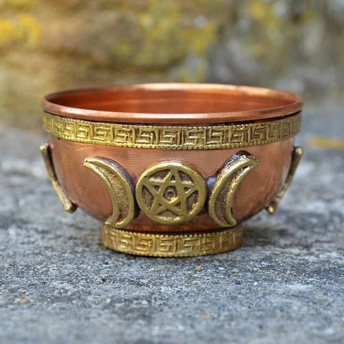 Small Copper Bowl Triple Moon Altar Offering Wicca Potions Pagan Wiccan Supplies-OsirisTradingUK