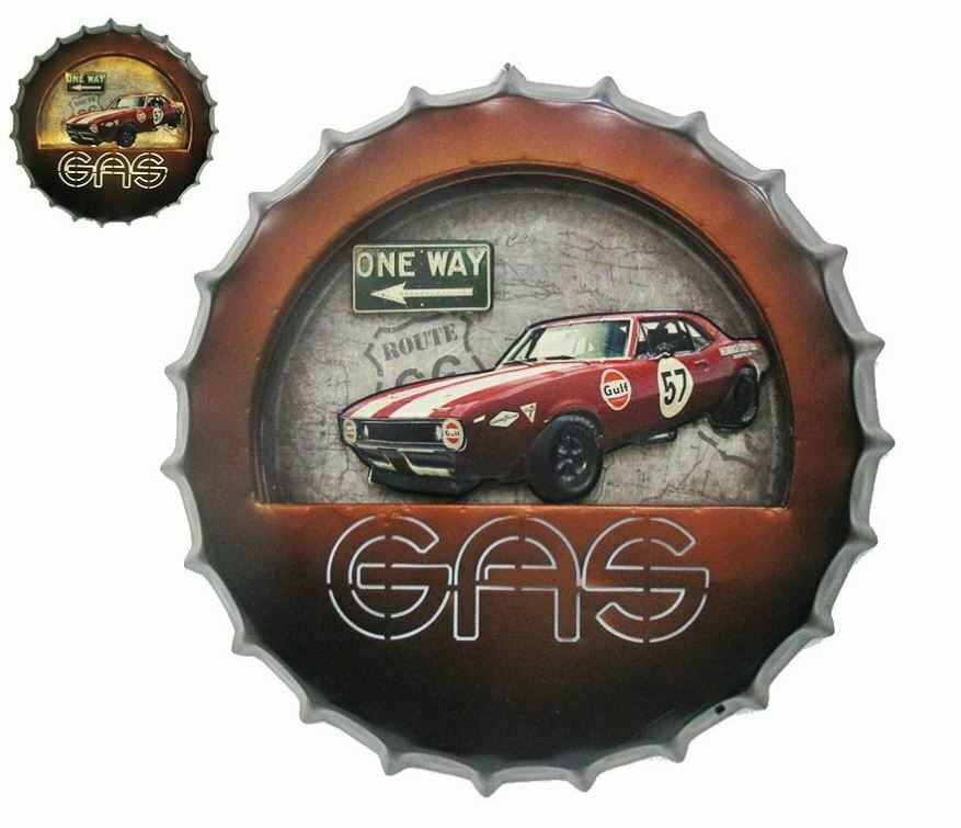 Vintage Metal 3D LED Logo Sign Route 66 Garage Car Beer Cap Man Cave Wall Plaque
