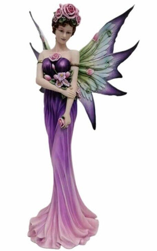 Large Purple Fairy with Roses Sculpture Statue Mythical Creatures Figure Gift-OsirisTradingUK