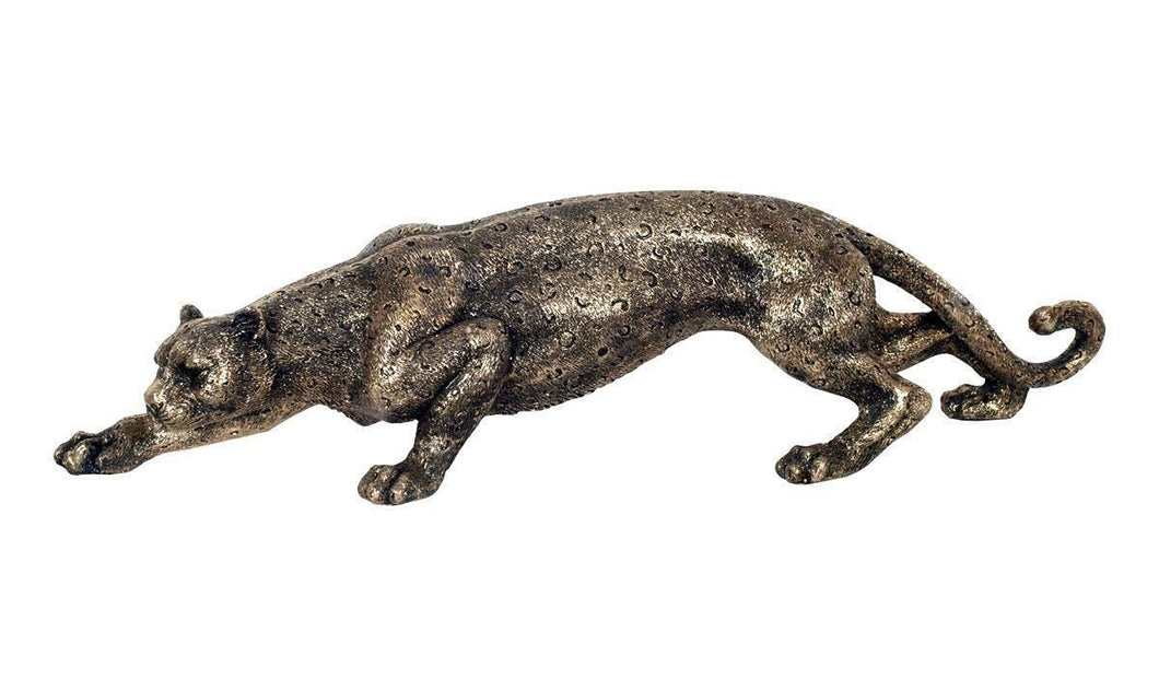 Large Bronze Effect Leopard Sculpture Figurine Statue Wild Animal Ornament