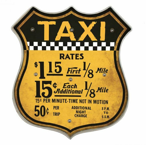 Vintage Metal 3D LED Logo Retro New York Taxi Sign Garage Man Cave Wall Plaque-OsirisTradingUK