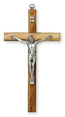 Wall Cross Olive Wood Crucifix Silver Metal Corpus Religious Gift