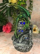 Load image into Gallery viewer, Green Dragon Guarding Castle Changing LED Light Cone Burner Lamp Fantasy Gift
