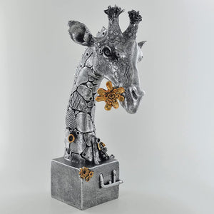 Silver Steampunk Giraffe Ornament Wildlife Sculpture Animal Statue Home Decor