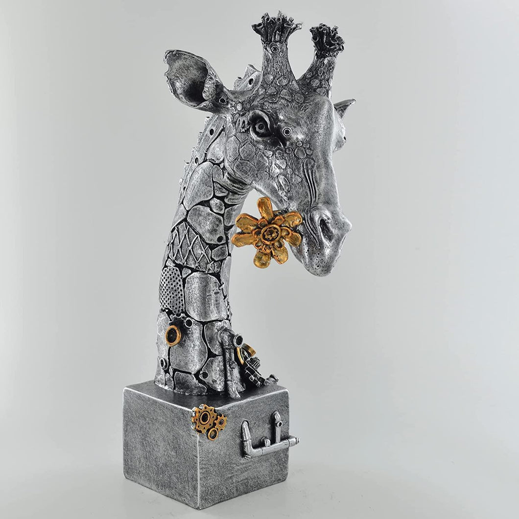 Silver Steampunk Giraffe Ornament Wildlife Sculpture Animal Statue Home Decor