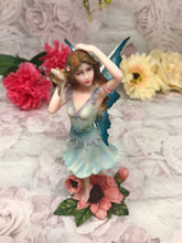 Load image into Gallery viewer, Flower Fairy with Blue Wings Figurine Fantasy Fairies Figure Mythical Sculpture
