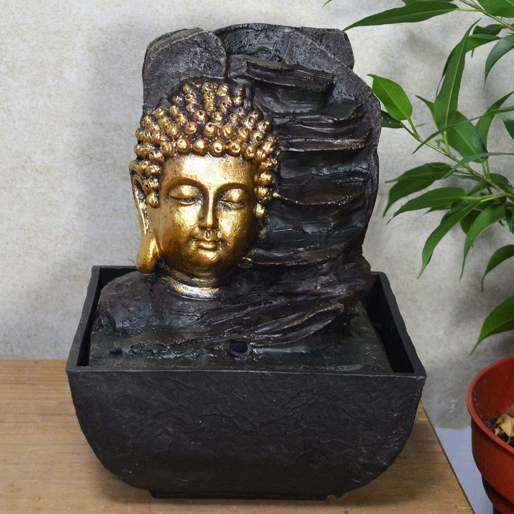 Indoor Buddha Head Water Fountain Cascade Feature Waterfall Ornament with Light-OsirisTradingUK