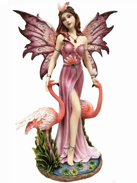 Large Fairy and Flamingo Companion Sculpture Statue Mythical Creatures Figure