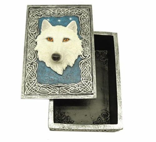 Celtic Style White Wolf Trinket Box Hand Crafted Wolves Collection Gift-OsirisTradingUK