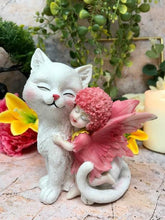 Laden Sie das Bild in den Galerie-Viewer, Adorable Fairy with White Cat Companion Sculpture Figurine Fantasy Fairies-OsirisTradingUK
