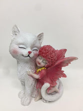 Laden Sie das Bild in den Galerie-Viewer, Adorable Fairy with White Cat Companion Sculpture Figurine Fantasy Fairies-OsirisTradingUK
