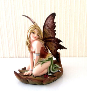 Green Flower Fairy Resting on Leaf Figurine Statue Ornament