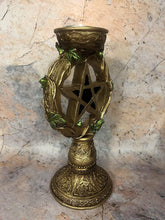 Load image into Gallery viewer, Celtic Pentagram Candle Holder Pagan Altar Decor Ornament Antique Gold Finish-OsirisTradingUK
