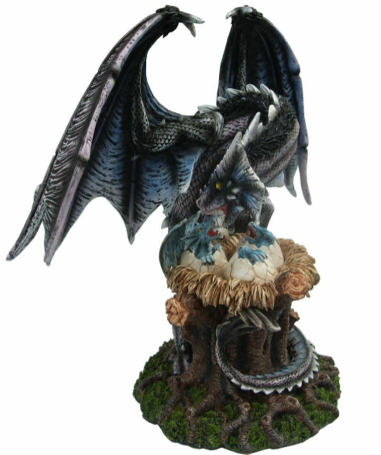 Large Mother Dragon Guarding Baby Dragons Fantasy Sculpture Statue Ornament Gift
