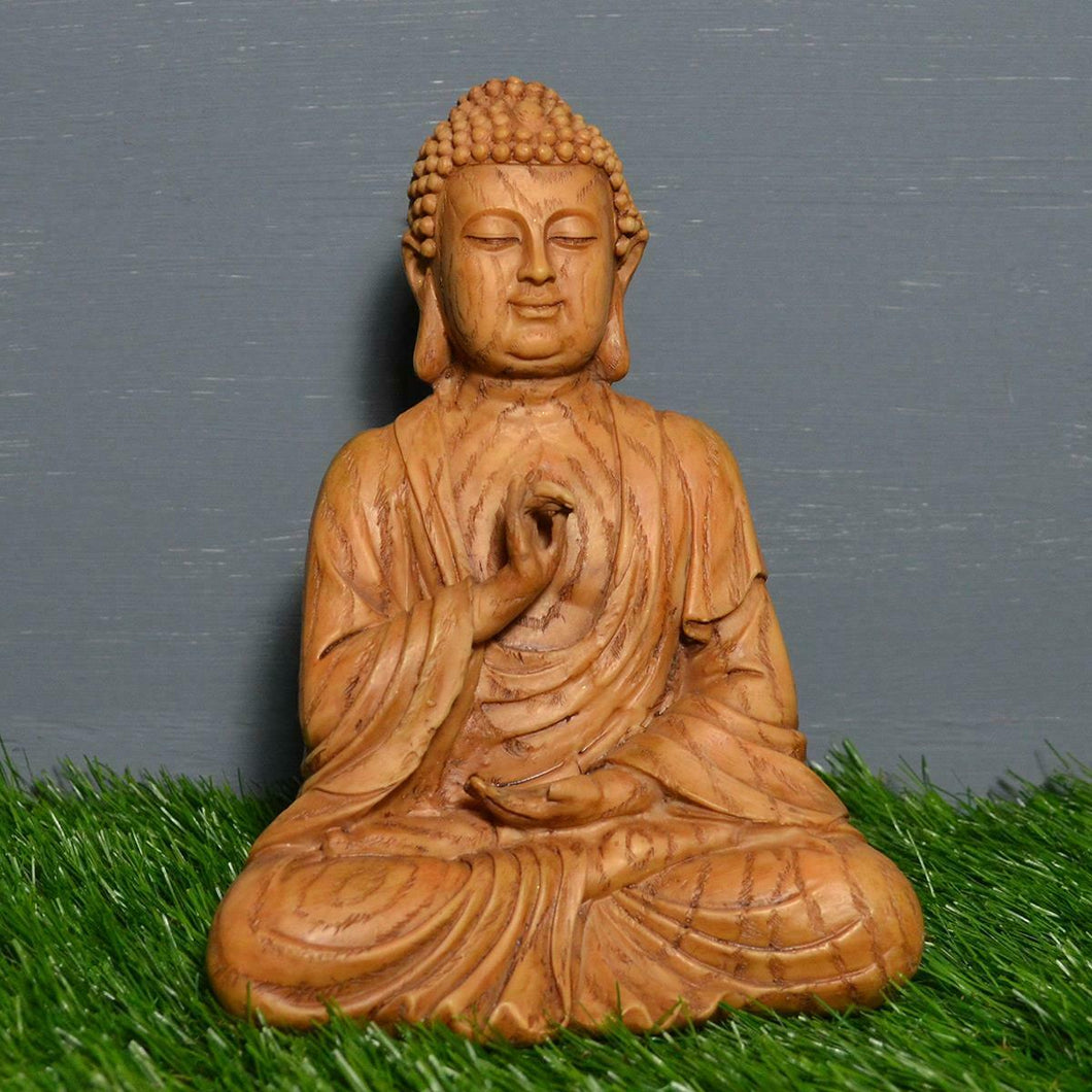 Wood Effect Buddha Statue Spiritual Gift Buddhism Sculpture Ornament