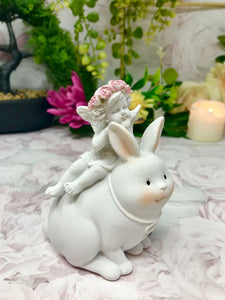 Cherub Riding Bunny Rabbit Figurines Cherubs Collection Angel Easter Ornaments-Home, Furniture & DIY:Home Décor:Sculptures & Figurines-OsirisTradingUK