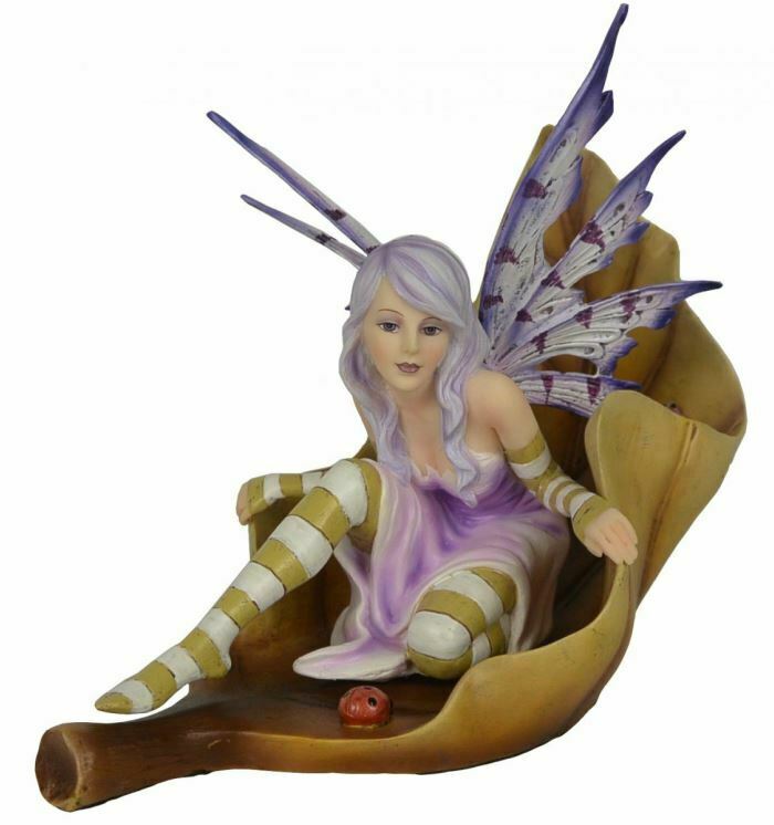 Fairy Resting on Leaf Figurine Fantasy Fairies Figure Mythical Sculpture Gift