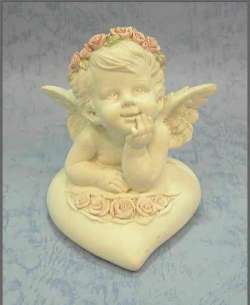 Guardian Angel Figurine Cherub Resting on Heart Statue Ornament Sculpture Gift