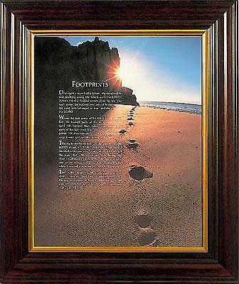 Footprints in the Sand Verse Framed Print Wood Frame Picture Mahogany Finish