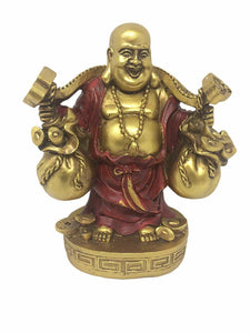 Happy Golden Buddha Coin Carrier Ornament Feng Shui Decoration Statue Figurine