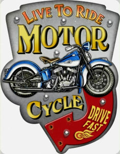Vintage Metal 3D LED Logo Sign Garage Motorcycle Man Cave Wall Plaque Gift