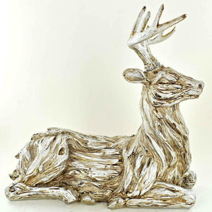 Winter Deer Sitting Stag Sculpture Christmas Decoration Ornament Statue 23cm
