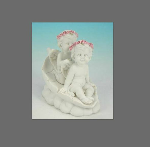 Guardian Angel Figurine Playful Cherubs sat on Leaf Statue Ornament Sculpture-Collectables:Fantasy, Myth & Magic:Mythical Creatures:Angels-OsirisTradingUK