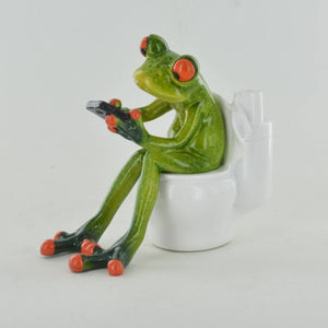 Comical Frogs - On the Toilet Small Resin Figurine Great For Home Gift