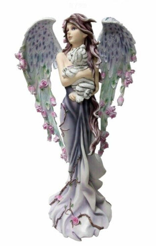Large Fairy and Snow Tiger Companion Sculpture Statue Mythical Creatures Figure-OsirisTradingUK