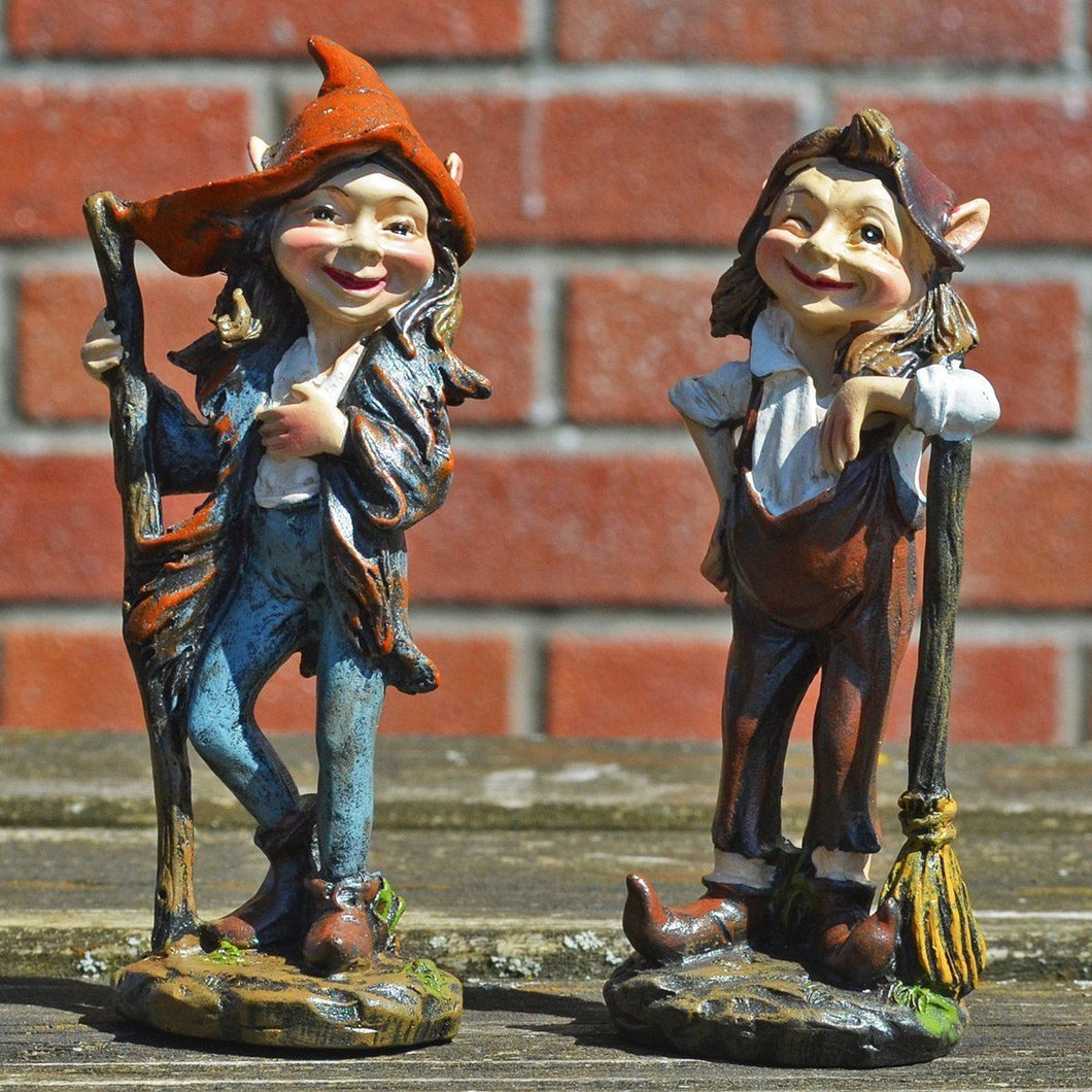 Pair of Elves Garden Ornaments Decoration Sculpture Fairy Pixie Gnome