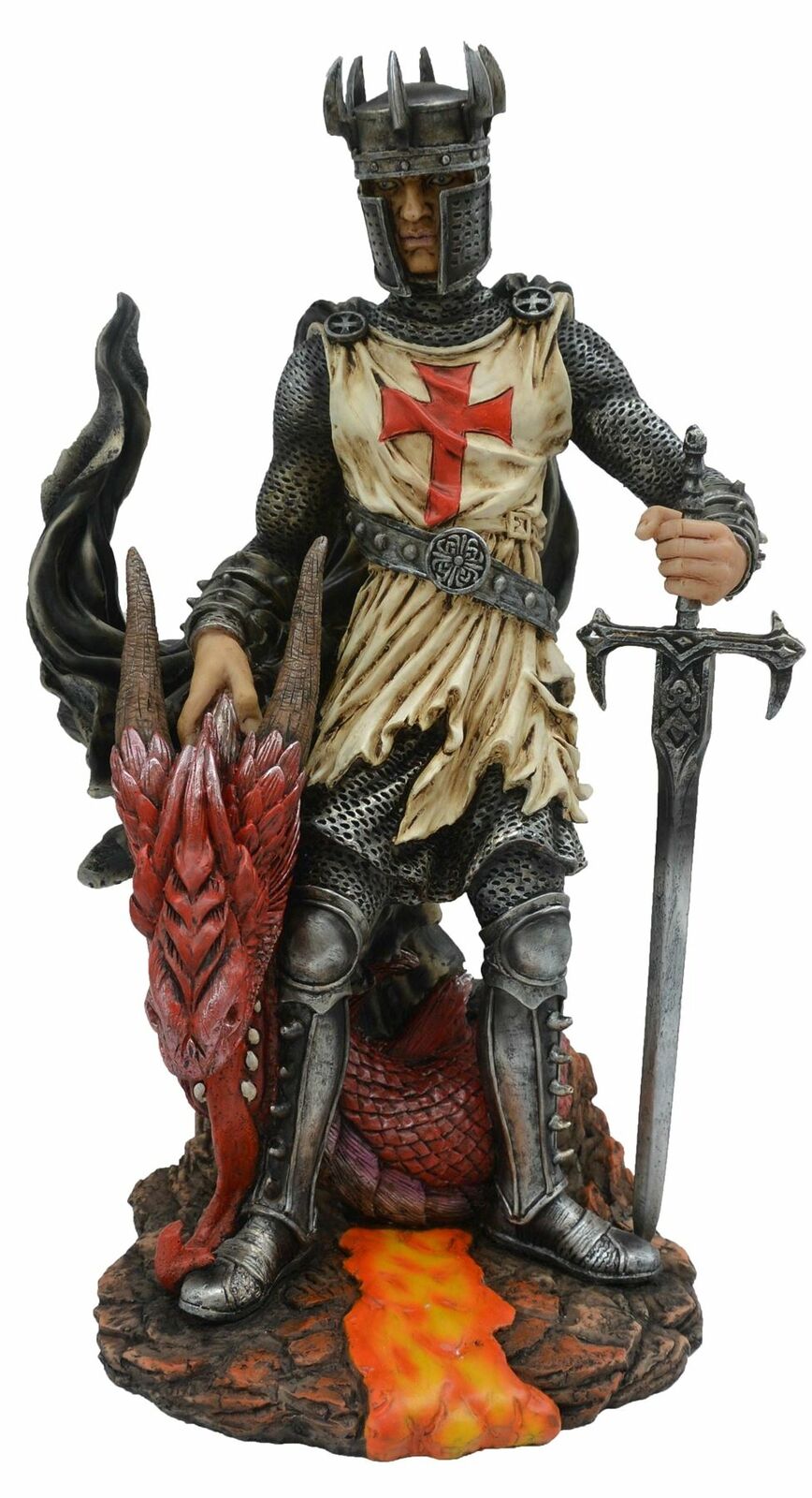 Templar Knight with Dragon Sculpture Figurine Crusader Statue Ornament 30 cm