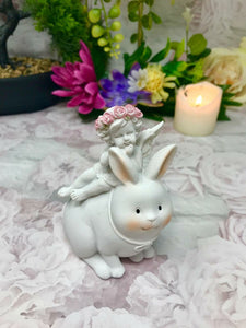 Cherub Riding Bunny Rabbit Figurines Cherubs Collection Angel Easter Ornaments-Home, Furniture & DIY:Home Décor:Sculptures & Figurines-OsirisTradingUK