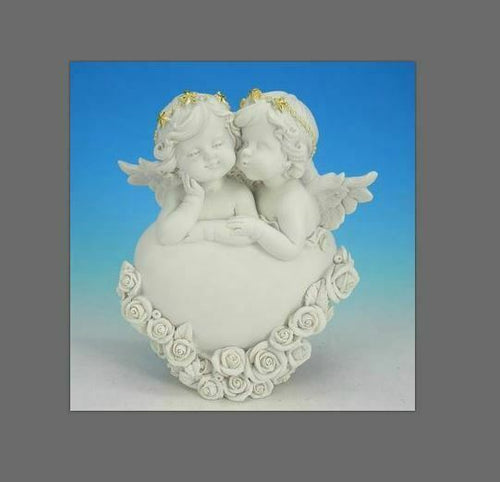 Guardian Angel Figurine Kissing Cherubs on Heart Statue Ornament Sculpture Gift-Collectables:Fantasy, Myth & Magic:Mythical Creatures:Angels-OsirisTradingUK