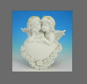 Guardian Angel Figurine Kissing Cherubs on Heart Statue Ornament Sculpture Gift