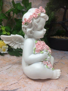 Guardian Angel Figurine Cherub Statue Holding Roses Ornament Sculpture Gift-Collectables:Fantasy, Myth & Magic:Mythical Creatures:Angels-OsirisTradingUK