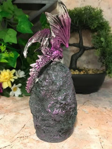 Purple Dragon Guardian of Geode Sculpture Statue Ornament with LED Light-OsirisTradingUK