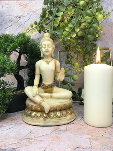 Antique Effect Golden Meditating Buddha Ornament Feng Shui Lotus Statue Figurine-OsirisTradingUK