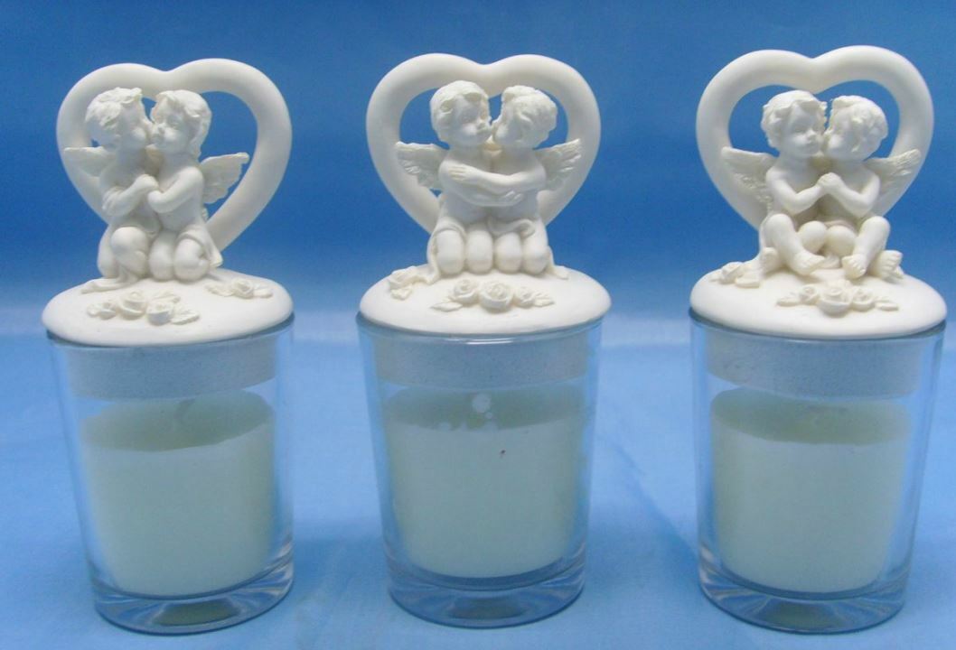 Set of Three Guardian Angel Figurine Cherub Candle Holders Ornament Sculpture