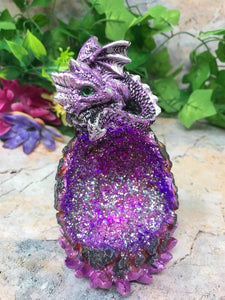 Purple Dragon Geode Guardian Statue Ornament with LED Light Dragons Collection-OsirisTradingUK