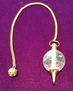 Clear Quartz Sphere Pendulum Gold Chain Dowser Crystal Reiki Healing Divination