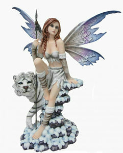 Large Fairy and White Tiger Sculpture Statue Mythical Creatures Figure Gift