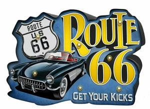 Vintage Metal 3D LED Logo Sign Route 66 Garage Car Man Cave Wall Plaque