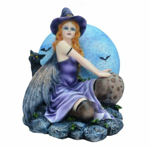 Purple Witch Fairy with Cat Wicca Pagan Figurine Statue Ornament-OsirisTradingUK