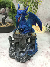 Load image into Gallery viewer, Blue Dragon Guarding Castle Statue Cone Burner Fantasy Art Dragons Collection
