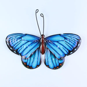 PAIR OF BLUE BUTTERFLIES METAL GARDEN SCULPTURE ORNAMENT FIGURE BUTTERFLY-OsirisTradingUK