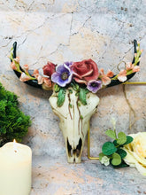 Load image into Gallery viewer, Floral Vintage Style Bison Skull Wall Plaque Cow Horns Animal Skulls Garden-OsirisTradingUK
