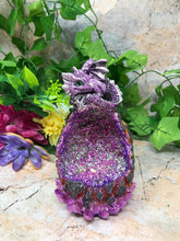 Load image into Gallery viewer, Purple Dragon Geode Guardian Statue Ornament with LED Light Dragons Collection-OsirisTradingUK
