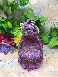 Purple Dragon Geode Guardian Statue Ornament with LED Light Dragons Collection-OsirisTradingUK